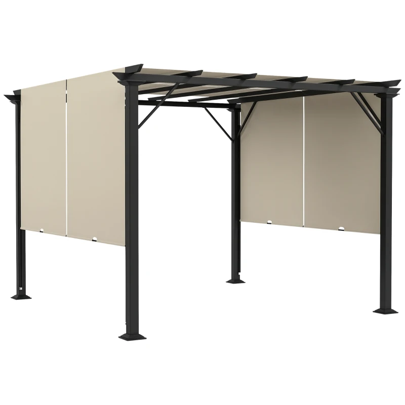 Outsunny 10' x 10' Retractable Pergola with Sun Shade Canopy, for Backyard, Garden, Patio, Deck, Beige
