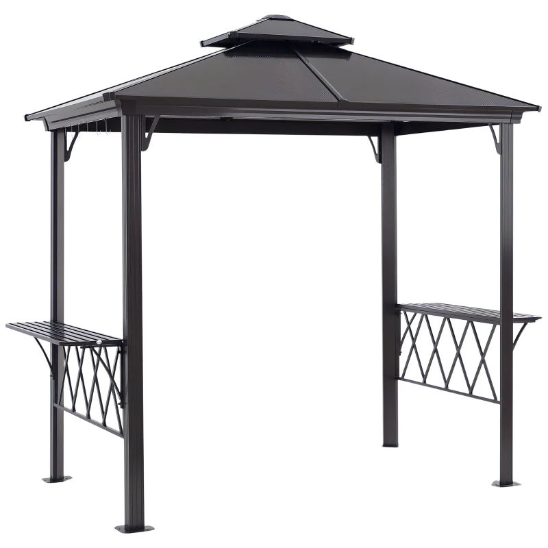 Outsunny Outdoor Hardtop Grill Gazebo Cooking BBQ Canopy w/ 6 Hooks for Utensils and Double Vented PC Roof, Coffee