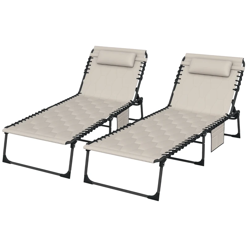 Outsunny Folding Chaise Lounge Set with Reclining Back, 25.6" x 74" x 14.2", Khaki