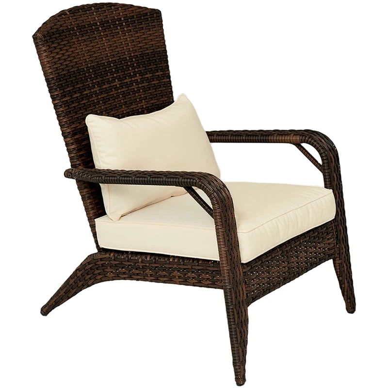 Outsunny Patio Adirondack Chair with Rattan Wicker, Soft Cushions, Tall Curved Backrest for Deck or Garden, Cream White