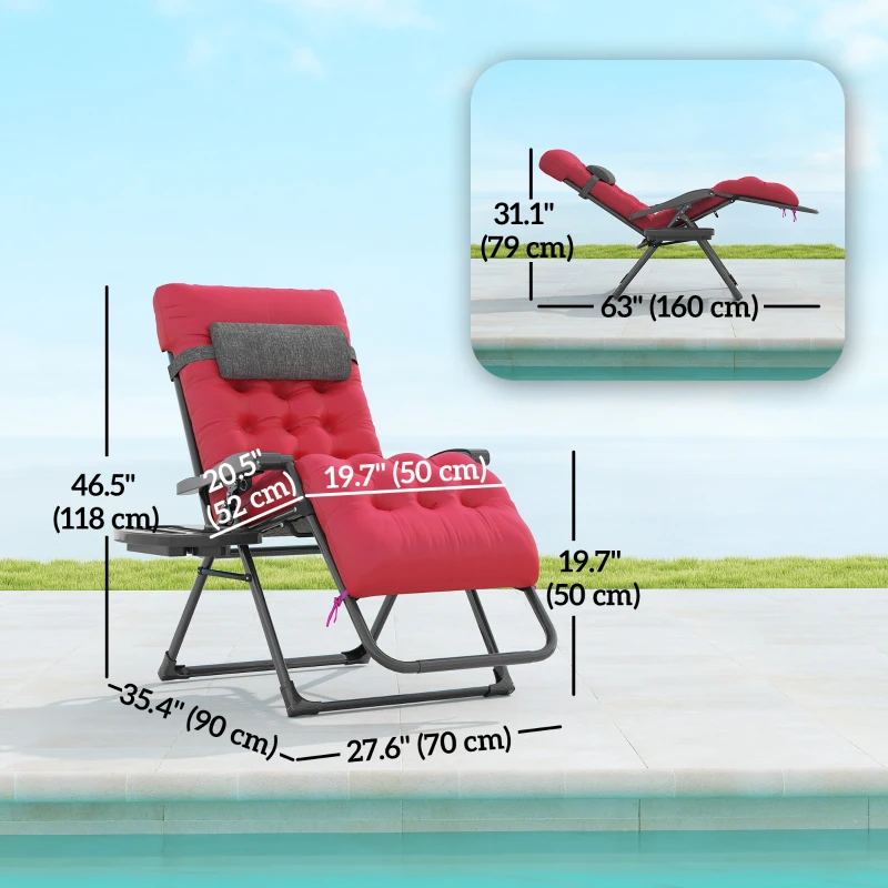 Outsunny Padded Zero Gravity Chair, Folding Recliner Chair, Patio Lounger with Cup Holder, Adjustable Backrest, Removable Cushion for Outdoor, Deck, Poolside, Red