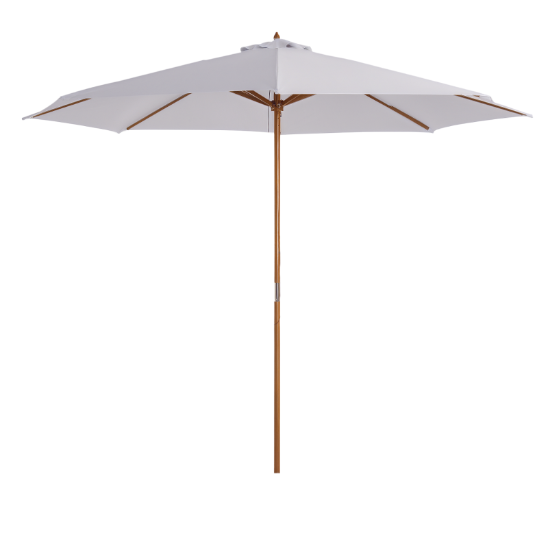 Outsunny 10' x 8' Bamboo Wooden Round Market Patio Sun Umbrella Garden Parasol Outdoor Sunshade Canopy, White