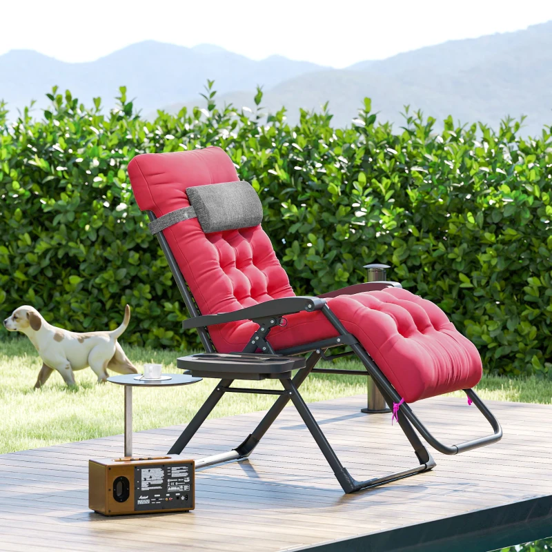 Outsunny Padded Zero Gravity Chair, Folding Recliner Chair, Patio Lounger with Cup Holder, Adjustable Backrest, Removable Cushion for Outdoor, Deck, Poolside, Red