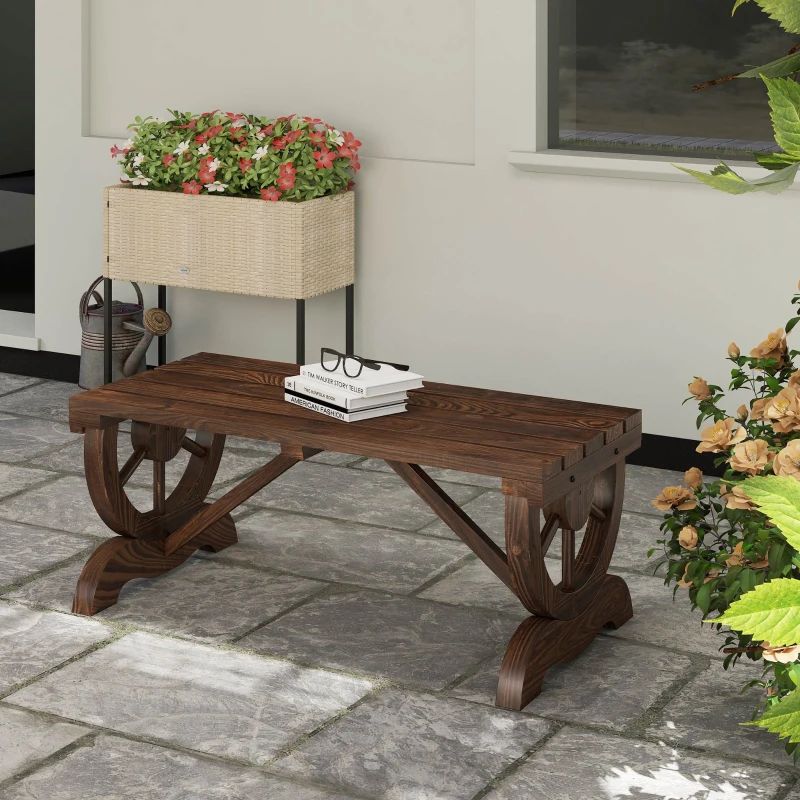 Outsunny Rustic Wood Wheel Outdoor Garden Bench for 2-Person with a Unique Wheel Design on the Legs & Strong Build, Brown
