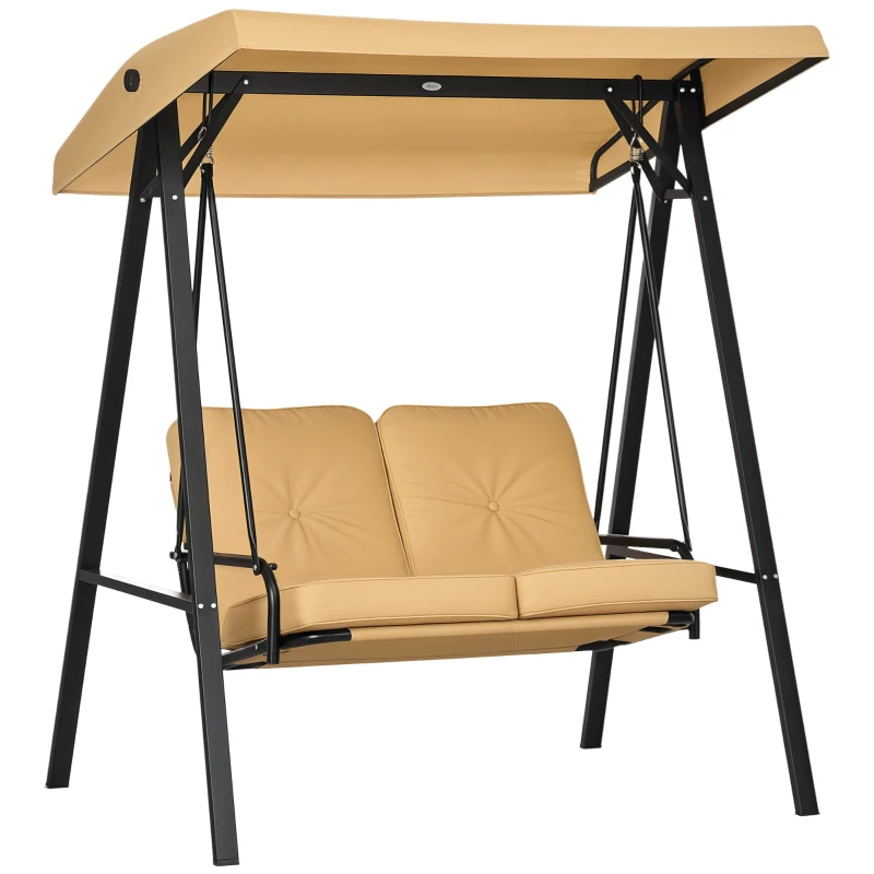 Outsunny 2-Seater Outdoor Porch Swing with Adjustable Canopy, Patio Swing Chair for Garden, Poolside, Backyard, Beige