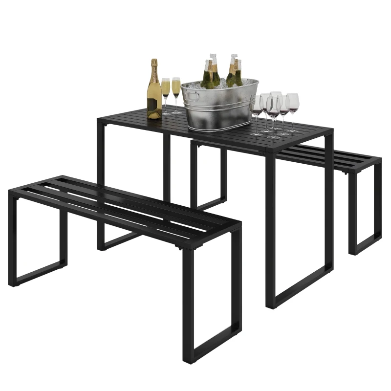 Outsunny 3 Pieces Outdoor Metal Picnic Table Set with 2 Benches, for Garden, Patio, Black
