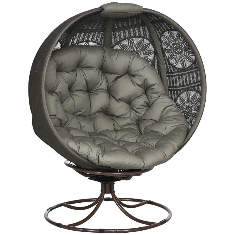 Outsunny Patio Egg Chair with Swivel Base, Foldable Basket Chair with Large Seat Cushion, Cup Holder for Indoor, Outdoor, Sand