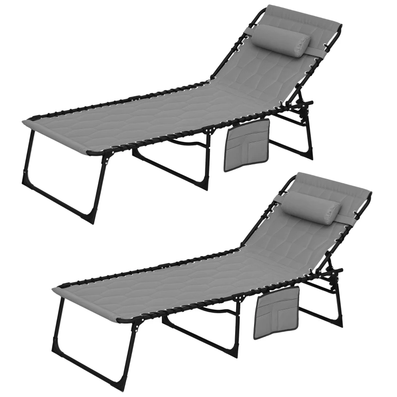 Outsunny Folding Chaise Lounge Set with Reclining Back, 25.6" x 74" x 14.2", Gray