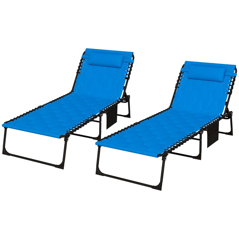 Outsunny Folding Chaise Lounge Set with Reclining Back, 25.6" x 74" x 14.2", Blue