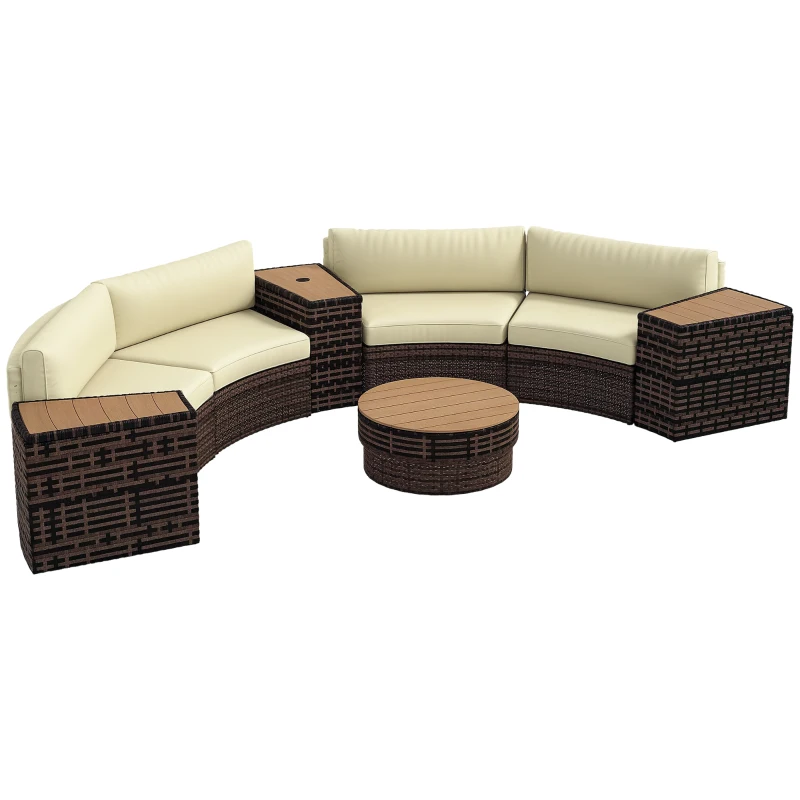 Outsunny 8 Piece Patio Furniture Set with 4 Rattan Sofa Chairs & 4 Tables with Storage & Umbrella Hole, Mixed Brown