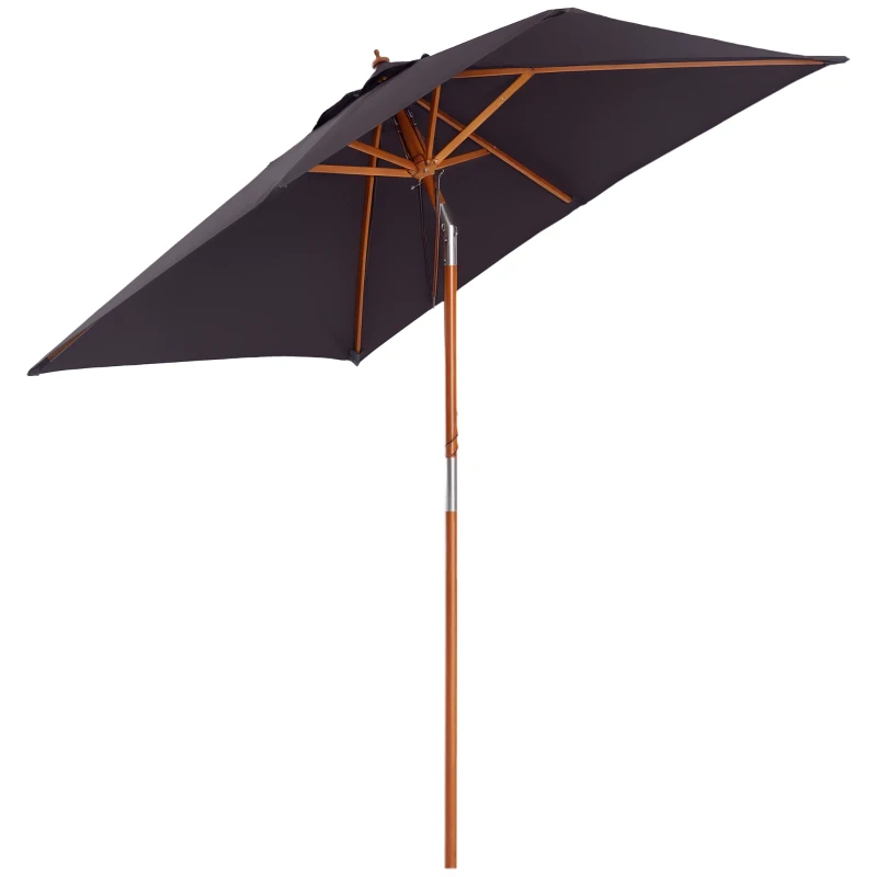 Outsunny 6.6x5ft Square Market Parasol, Wooden Patio Umbrella with Tilt Mechanism and 6 Bamboo Ribs, Garden Sunshade, Dark Grey