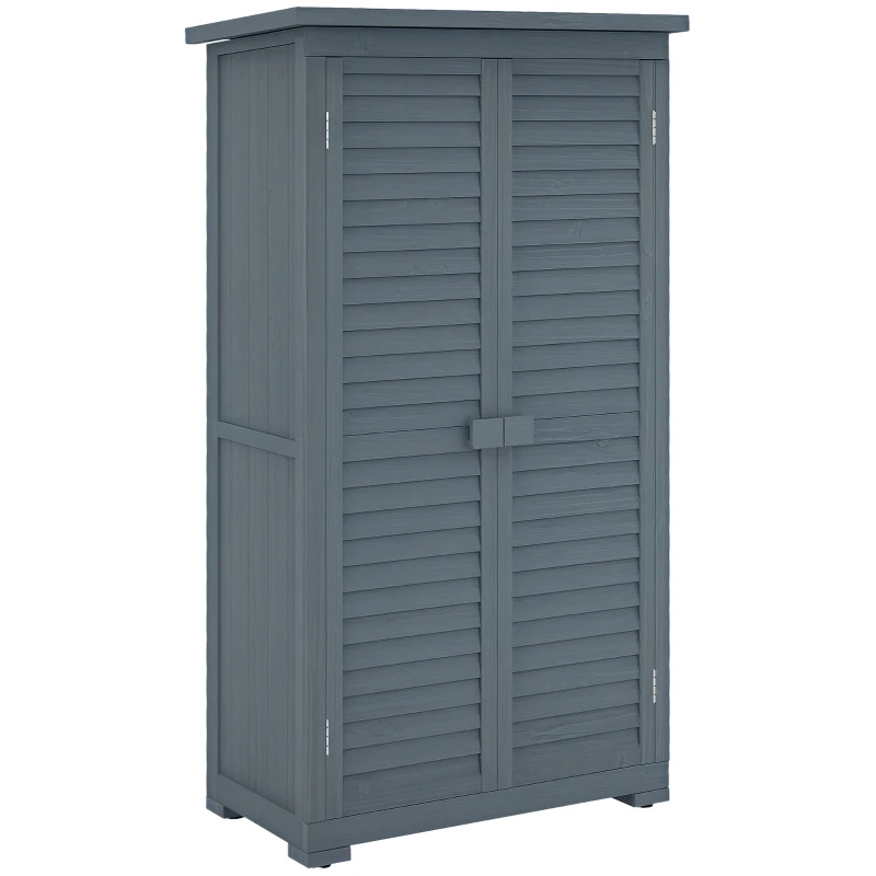 Outsunny Outdoor Garden Shed, Wooden Tool Storage Shed, 3-Tier Shelves, Asphalt Roof, Shutter Doors, 34.3" x 18.3" x 63", Grey