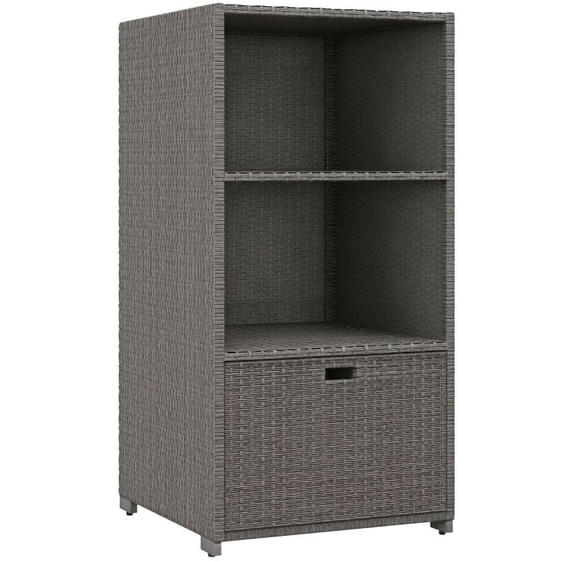 Outsunny PE Rattan Pool Towel Rack with 2 Storage Shelves Basket Mixed gray