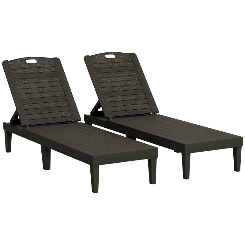 Outsunny Set of 2 lounger chair, Waterproof Resin Exterior Lounge Chairs with 4-Position Adjustable Backrest for Backyard, Black