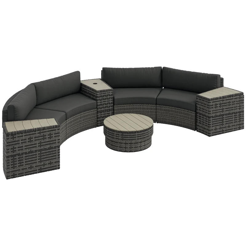 Outsunny 8 Piece Patio Furniture Set with 4 Rattan Sofa Chairs & 4 Tables with Storage & Umbrella Hole, Mixed Gray
