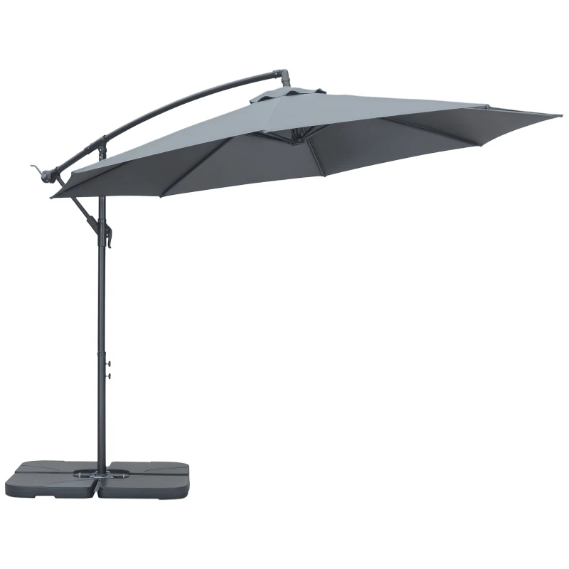 Outsunny 9.6ft Offset Patio Umbrella Garden Hanging Parasol Banana Cantilever Umbrella with Base, Crank, Dark Grey