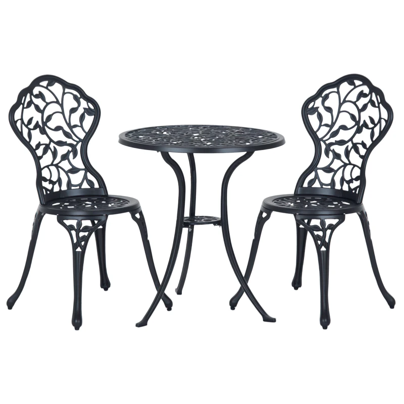 Outsunny 3 Pieces Bistro Set, Patio Table and Chairs with Cast Aluminum Frame for Garden, Balcony, Porch, Black