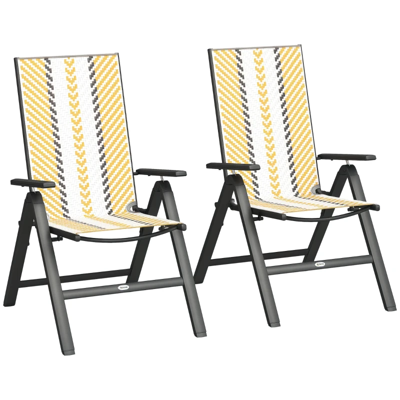 Outsunny Outdoor Wicker Chairs Set of 2 with 5-Position Adjustable Backrest, Armrest, Steel Frame, Orange