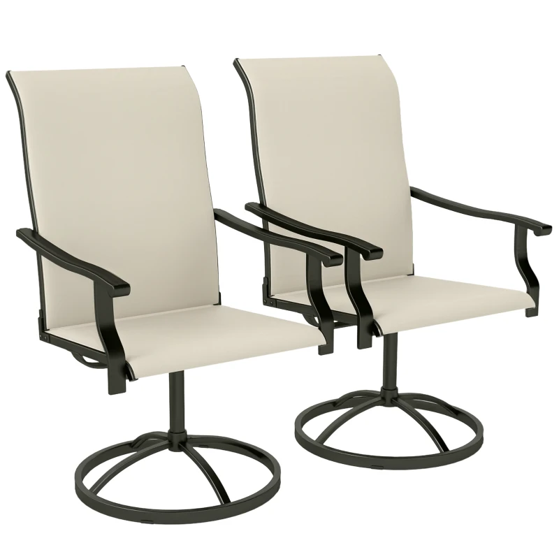 Outsunny Patio Swivel Chairs Set of 2, High Back Patio Dining Chairs with All-Weather Mesh for Backyard, Lawn, Garden, Beige
