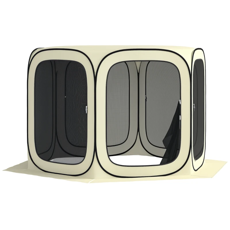 Outsunny 11 x 11ft Pop Up Screen Tent, UPF50+ Portable Camping Gazebo Screen House with Carry Bag, Beige