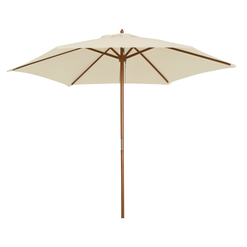 Outsunny 8FT Wood Market Umbrella Patio Umbrella Round Garden Parasol Canopy with Bamboo Ribs and Top Vent, Cream White