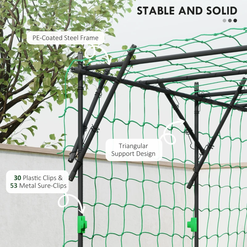 Outsunny Garden Arch Trellis, 7.3 FT Tall Metal Plant Trellis Support with Climbing Net, Cucumber Trellis for Vegetables, Black