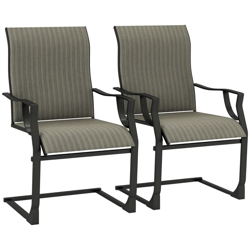 Outsunny C Spring Motion Patio Chairs Set of 2 with Curved High Backrest, Armrest, All Weather Breathable Fabric, Metal Frame