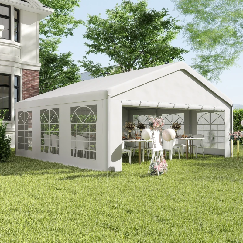 Outsunny 20'x20' Heavy Duty Large Party Tent & Carport with Removable Sidewalls, Windows, Portable Garage Canopy Tent, Sun Shade Shelter for Parties Wedding Outdoor Events, White