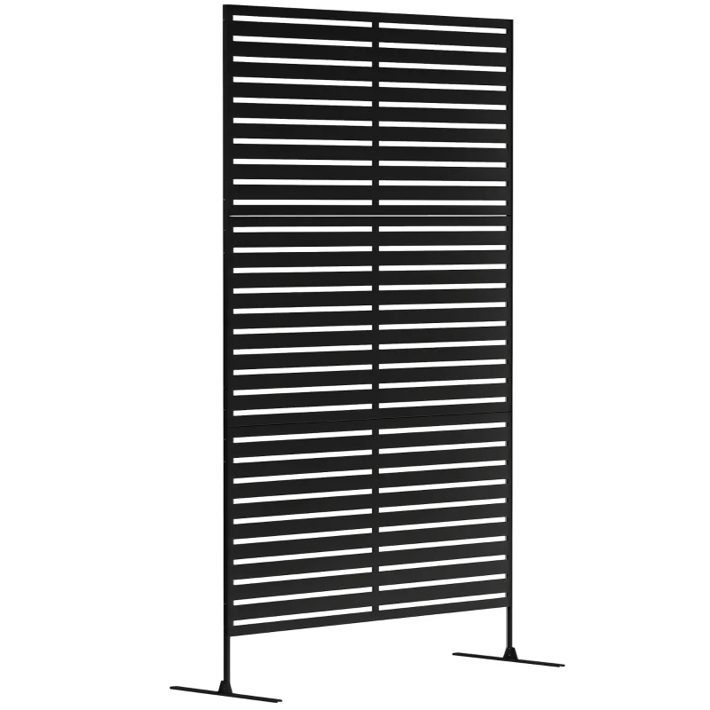 Outsunny Decorative Outdoor Privacy Panel, Freestanding Metal Outdoor Divider with Stand for Garden, Backyard, Deck, Pool, Black