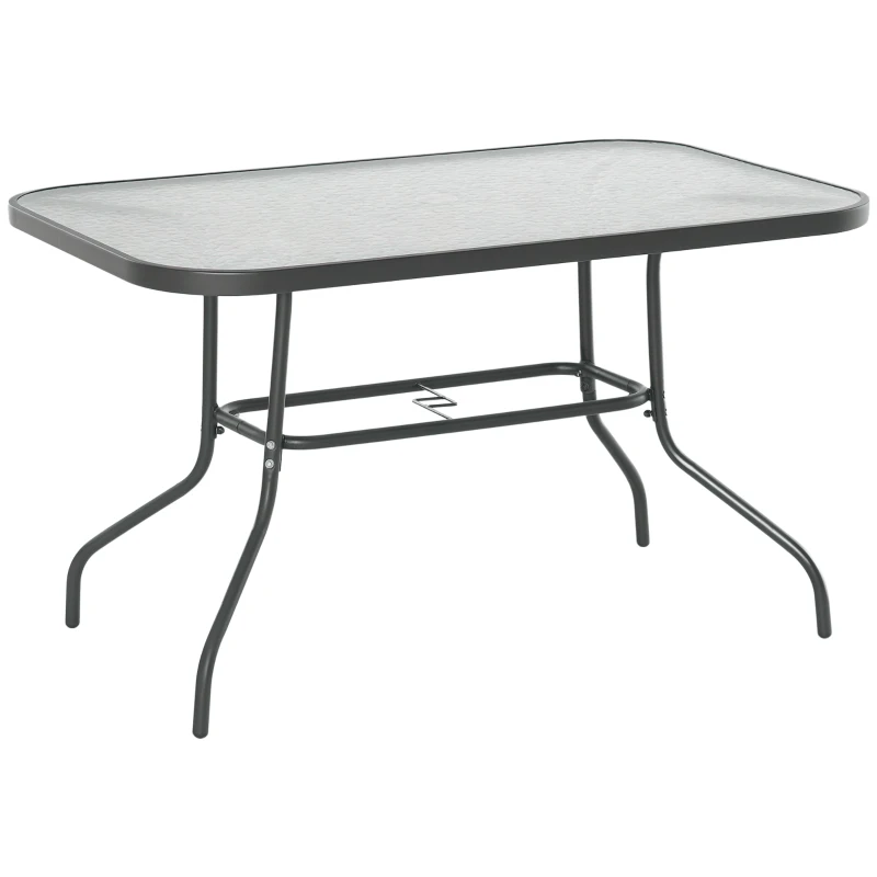 Outsunny Metal Garden Dining Table with Umbrella Hole, Outdoor Patio Table with Tempered Glass Top, 47.25" x 31.5"