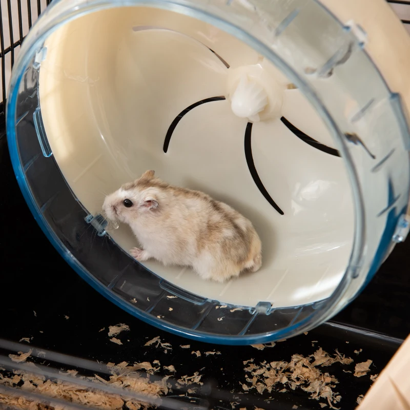 PawHut Hamster Cage, Gerbil Haven, Multi-storey Rodent House, Small Animal Habitats, Large Hide-out, w/ Water Bottle, Tubes, Exercise Wheel, Food Dish, Ramp, Shower Room, Black