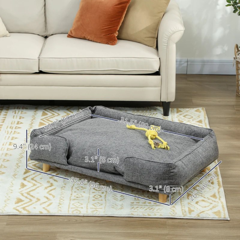 PawHut Washable Dog Sofa for Large Dogs, Elevated Pet Couch with Anti-slip Foot Pads, Dark Grey