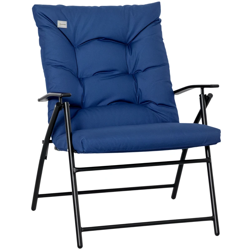 Outsunny Foldable Lounge Chair, Fabric Upholstered Recliner, Outdoor Lounger with Armrest, Metal Frame for Backyard, Blue