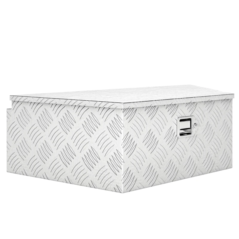 HOMCOM 39" Trapezoid Truck Tool Box Heavy Duty Aluminum Trailer Tongue Box with Lock and Keys for Pick Up Truck RV Trailer