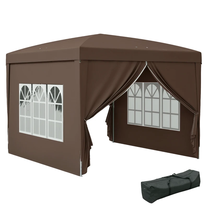 Outsunny 10'x10' Outdoor Pop Up Party Tent Wedding Gazebo Canopy with Carrying Bag (Coffee)