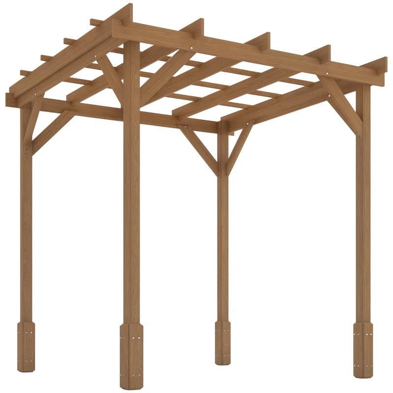 Outsunny 6.6' x 6.6' Wood Pergola, Outdoor Gazebo Grape Trellis with Stable Structure for Climbing Plant Support, Dark Brown