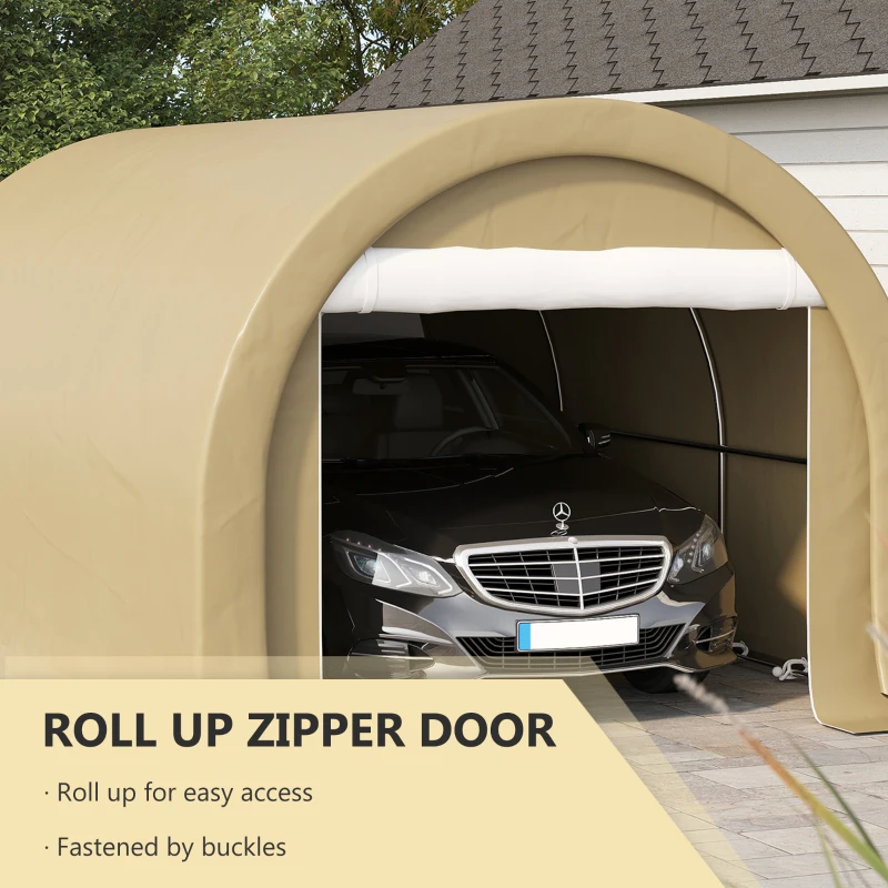 Outsunny 10' x 16' Heavy Duty Portable Carport Tent with Zippered Door, PE Cover for Car, Boat, Motorcycle, Bike, Beige