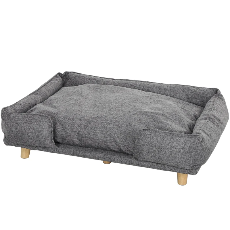 PawHut Washable Dog Sofa for Large Dogs, Elevated Pet Couch with Anti-slip Foot Pads, Dark Grey