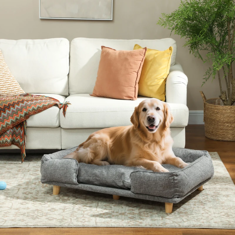 PawHut Washable Dog Sofa for Large Dogs, Elevated Pet Couch with Anti-slip Foot Pads, Dark Grey