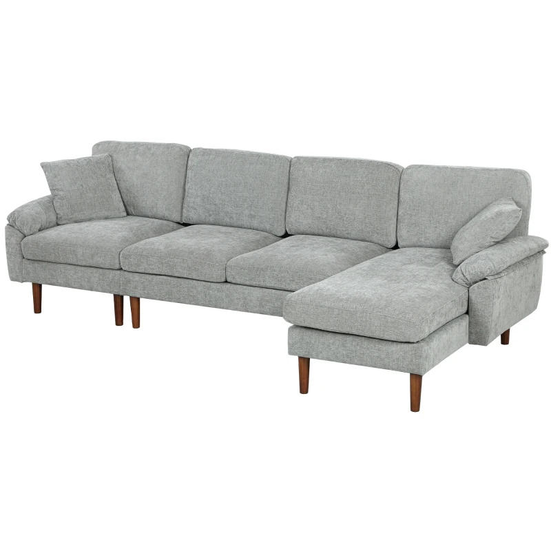 HOMCOM L-Shape Sofa, Modern Sectional Couch with Changeable Chaise Lounge, Pillows and Wooden Legs for Living Room, Grey