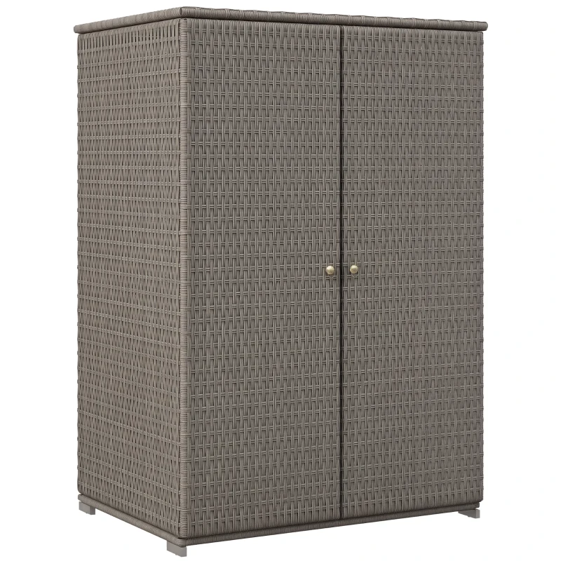 Outsunny Outdoor Storage Cabinet with Shelves, Rattan Pool Towel Storage Cabinet with Removable Shelf & Drawer, Dark Gray