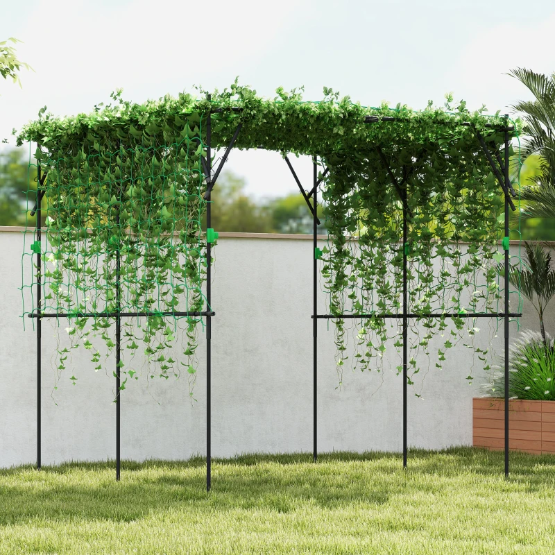 Outsunny Garden Arch Trellis, 7.3 FT Tall Metal Plant Trellis Support with Climbing Net, Cucumber Trellis for Vegetables, Black