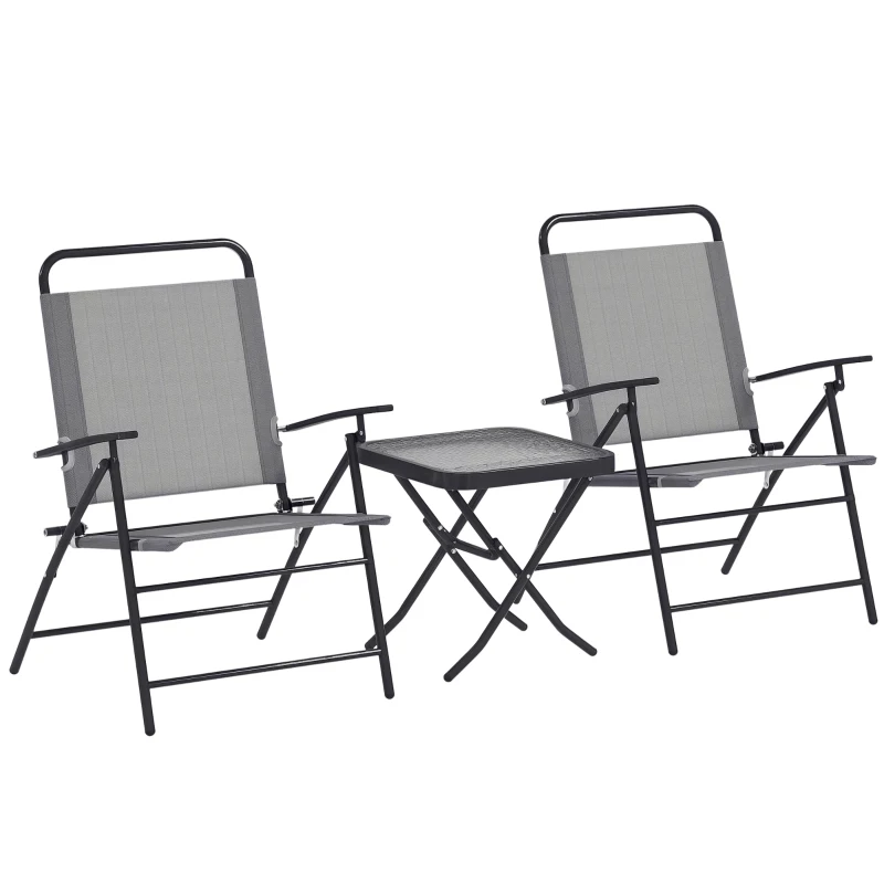 Outsunny Folding Bistro Set, Small Patio Set with Back Adjustable Chairs and Glass Top Table for Garden, Balcony, Porch, Grey