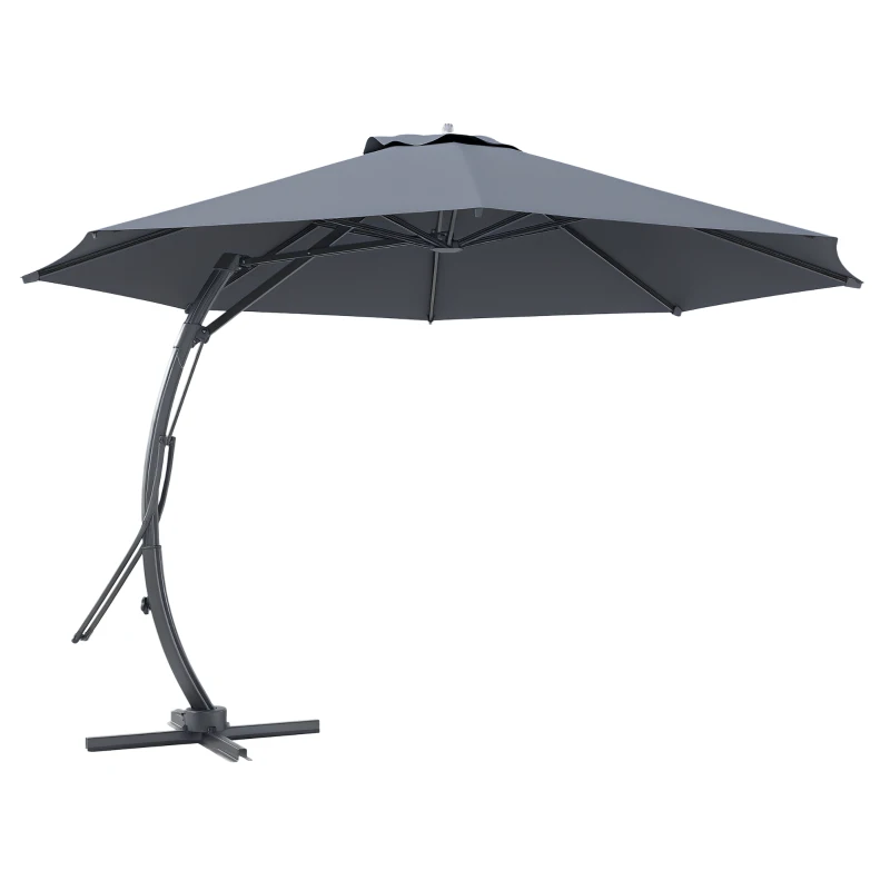 Outsunny 11FT Patio Umbrella, Cantilever Umbrella with 8 Ribs, 360° Rotation, Easy Adjustment for Garden, Deck, UPF 50+, Grey
