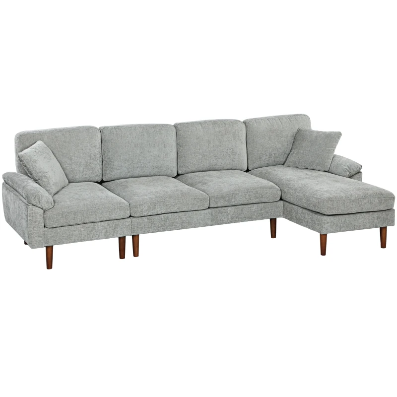 HOMCOM L-Shape Sofa, Modern Sectional Couch with Changeable Chaise Lounge, Pillows and Wooden Legs for Living Room, Grey