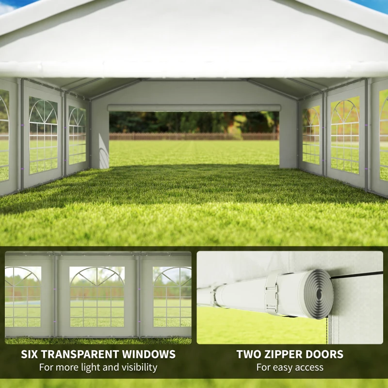Outsunny 20'x20' Heavy Duty Large Party Tent & Carport with Removable Sidewalls, Windows, Portable Garage Canopy Tent, Sun Shade Shelter for Parties Wedding Outdoor Events, White