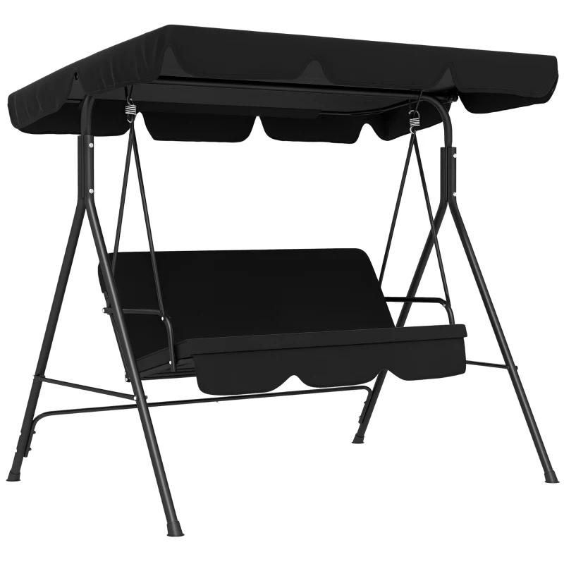 Outsunny 3-Seater Outdoor Porch Swing with Adjustable Canopy, Patio Swing Chair for Garden, Poolside, Backyard, Black