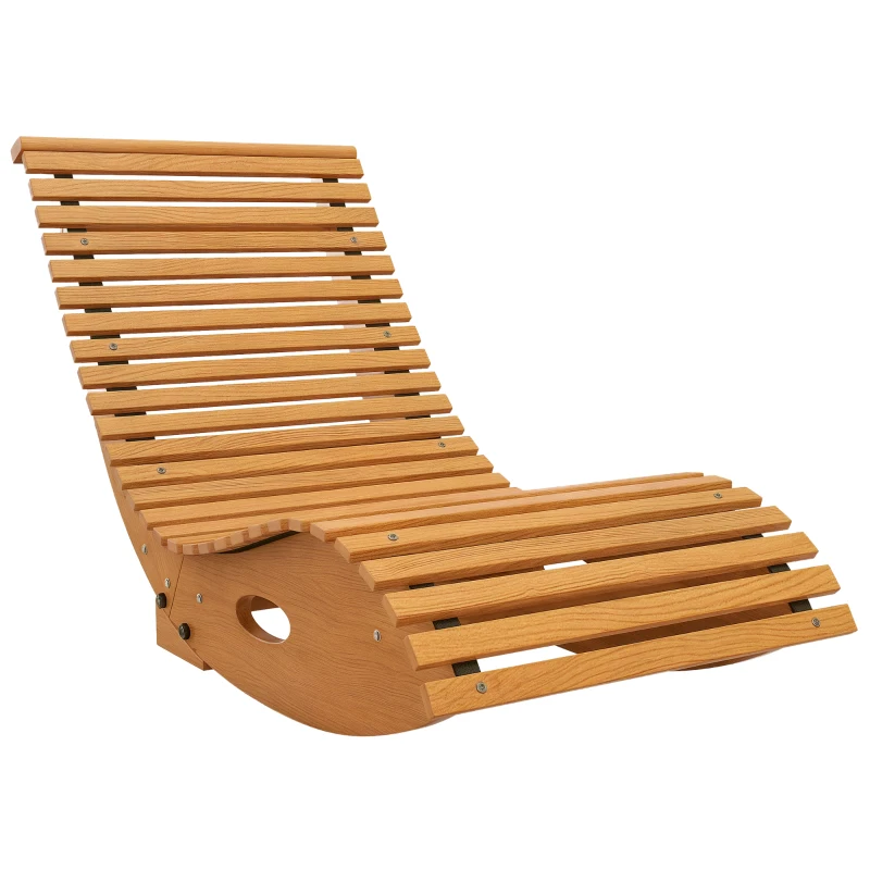 Outsunny Outdoor Rocking Chair w/ Slatted Seat, Wooden Rocking Chair, 51.2" x 23.6" x 23.6", Light Brown