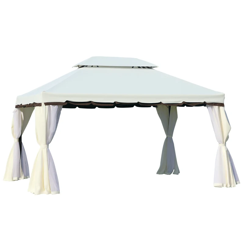 Outsunny 13' x 10' Outdoor Patio Gazebo Canopy with 2-Tier Polyester Roof, Vented Mesh Sidewall & Strong Aluminum Frame, Cream White