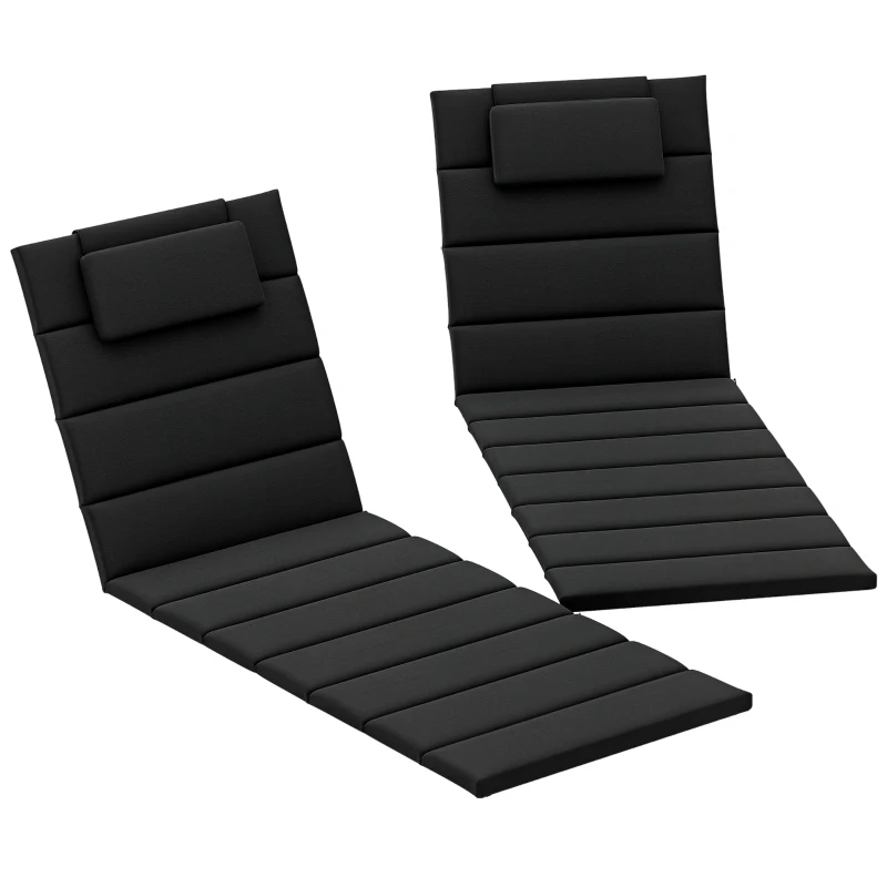 Outsunny Foldable Chaise Lounge Cushion Set of 2, Outdoor Lounge Chair Cushion Set, UPF50+ 230gsm Olefin, 80" x 26" Black